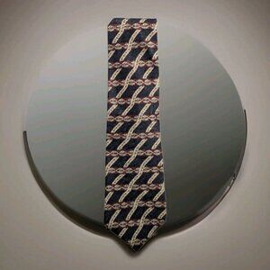 Claiborne Men's Tie - Red, Navy & Tan  - made In Italy 100% Silk